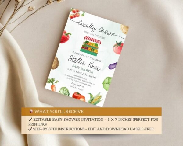 Locally Grown Baby Shower Invitation – Editable Invitation - Image 2